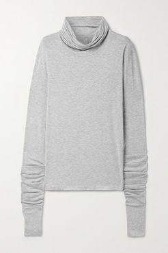 Draped Mélange Stretch-modal Turtleneck Top - Light gray