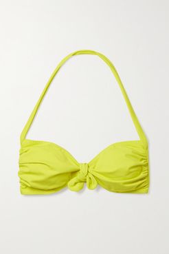 Tie-front Ruched Halterneck Bikini Top - Chartreuse