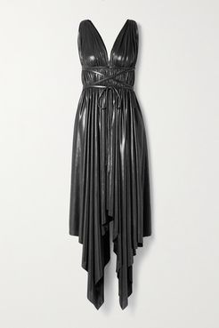 Goddess Asymmetric Pleated Metallic Stretch-jersey Dress - Gunmetal