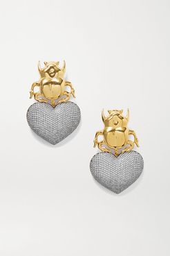 Beetle My Love Gold-plated Crystal Clip Earrings