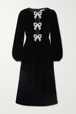 Camille Embellished Velvet Midi Dress - Black