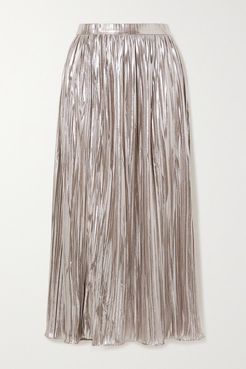 Camille Plissé-lamé Midi Skirt - Silver