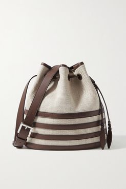 Leather-trimmed Fique Bucket Bag - Dark brown