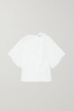 Bow-detailed Cotton-blend Poplin Blouse - White