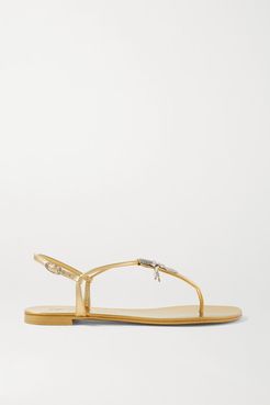 Crystal-embellished Metallic Leather Sandals - Gold