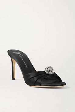 Crystal-embellished Satin Mules - Black