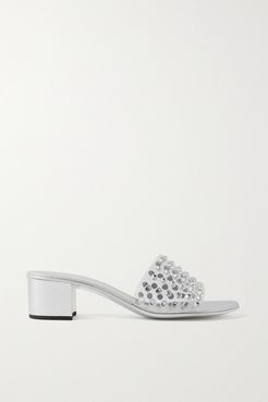 Crystal-embellished Pvc And Metallic Leather Mules - Silver