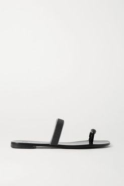 Crystal-embellished Leather And Rubber Sandals - Black