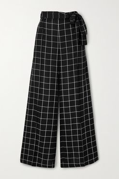 Net Sustain Wendy Belted Checked Twill Wide-leg Pants - Black