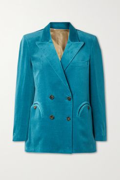 Jealousy Everynight Double-breasted Velvet Blazer - Teal