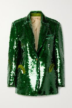 Tomboy Velvet-trimmed Sequined Satin Blazer - Emerald