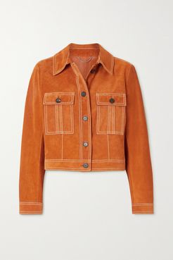 Cropped Topstitched Suede Jacket - Orange
