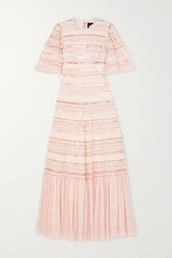 Nancy Sequin-embellished Ruffled Tulle Gown - Blush