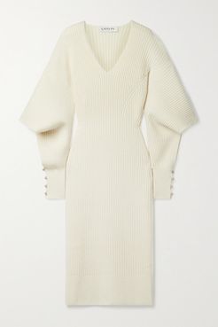 Cutout Embellished Ribbed Wool And Cashmere-blend Midi Dress - Cream