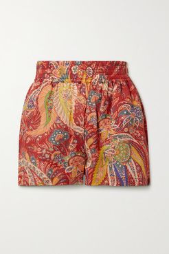 Cipro Paisley-print Ramie Shorts - Red