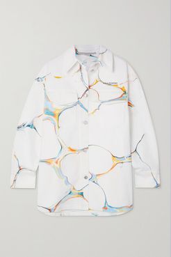 Net Sustain Oversized Printed Organic Denim Jacket - White