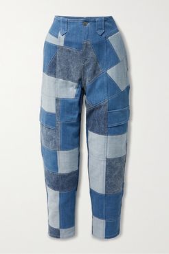 Net Sustain Patchwork Organic Tapered Jeans - Mid denim