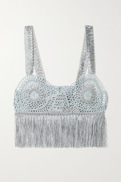 Fringed Crochet-knit Bralette - Blue