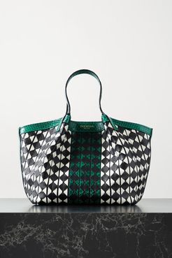 Secret Mini Watersnake-trimmed Woven Leather Tote - Emerald
