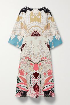 Printed Silk-crepe Midi Dress - Cream