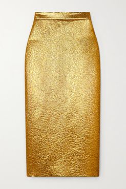 Embellished Lamé Midi Skirt - Gold