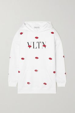 Sequined Printed Cotton-blend Hoodie - White