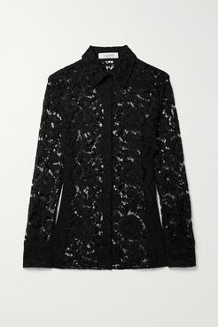 Jersey-paneled Corded Lace Shirt - Black