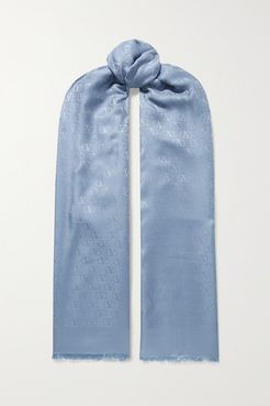 Fringed Silk And Wool-blend Jacquard Scarf - Light blue