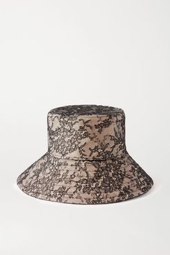 Lace And Canvas Bucket Hat - Beige