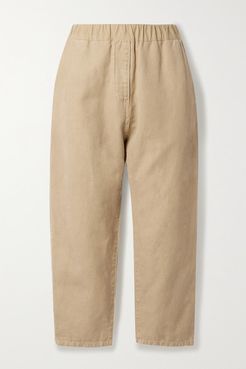 Casablanca Cropped Cotton And Linen-blend Twill Tapered Pants - Sand