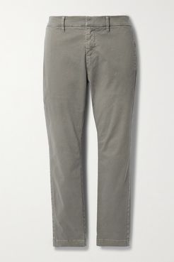 Tel Aviv Cropped Stretch-cotton Twill Tapered Pants - Gray