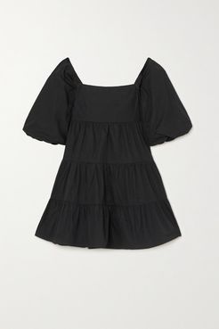Net Sustain Eryn Tie-detailed Tiered Cotton-poplin Mini Dress - Black