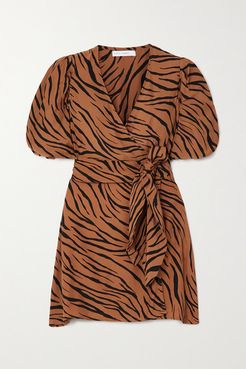 Net Sustain Marissa Printed Crepe Wrap Mini Dress - Brown