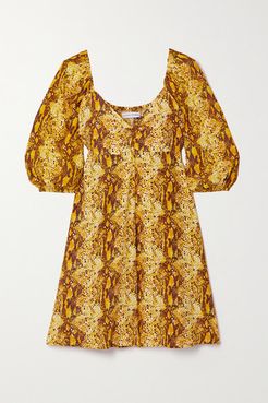 Net Sustain Martine Snake-print Crepe Mini Dress - Yellow