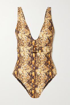 Net Sustain Delhi Belted Snake-print Swimsuit - Snake print