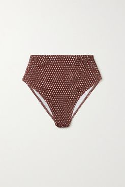 Net Sustain Shirred Polka-dot Bikini Briefs - Brown