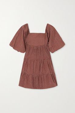 Net Sustain Eryn Tie-back Polka-dot Cotton-poplin Mini Dress - Brown