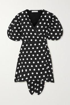 Net Sustain Godiva Polka-dot Linen Mini Wrap Dress - Black