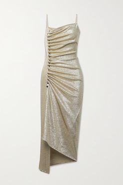 Asymmetric Gathered Stretch-lurex Dress - Gold
