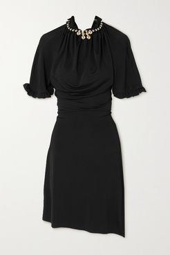 Ruffled Embellished Stretch-jersey Dress - Black