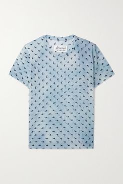 Printed Stretch-silk Chiffon T-shirt - Sky blue