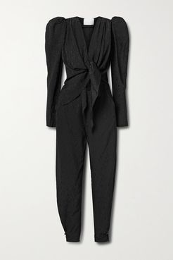 Net Sustain Splendid Isolation Tie-front Cutout Floral-jacquard Jumpsuit - Black