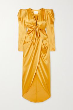 Net Sustain Carnaval Dancer Tie-front Silk-blend Satin Dress - Gold