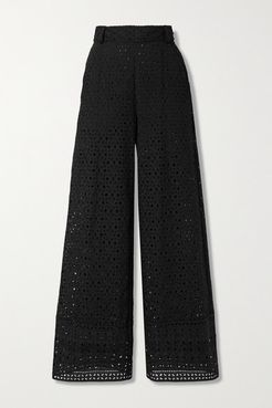 Brigid Broderie Anglaise Cotton Wide-leg Pants - Black