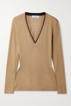 Lorenco Embroidered Cashmere And Silk-blend Sweater - Camel