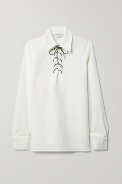 Blair Lace-up Silk And Wool-blend Blouse - Ivory