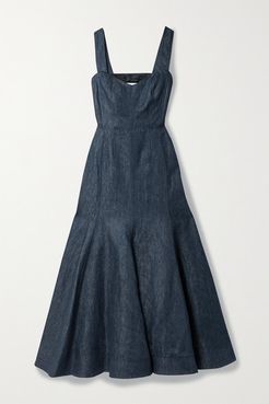 Virginia Open-back Linen-chambray Dress - Dark denim