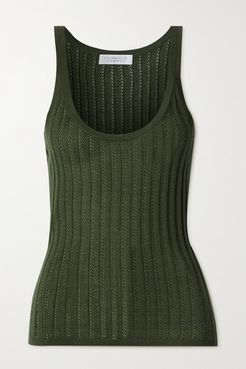 Nevin Pointelle-knit Cashmere And Silk-blend Tank - Army green