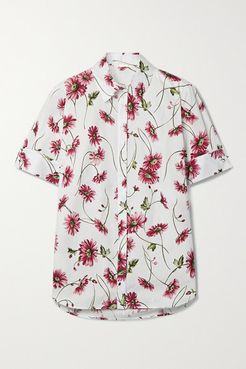 Floral-print Cotton-poplin Shirt - White
