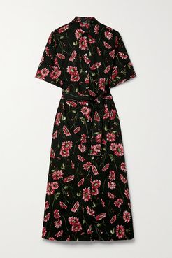 Floral-print Cotton-poplin Midi Shirt Dress - Black